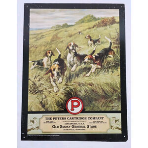 Vintage The Peters Cartridge Company Old Smokey General Store Metal Sign Hounds